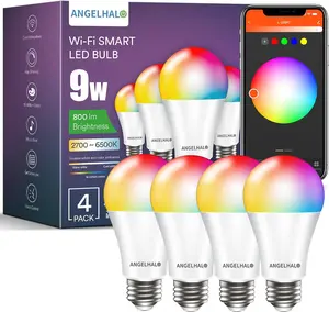 ANGELIHALO [4 Pack] Smart Light Bulbs, Color Changing A19 LED Light Bulb, Wi-Fi & Bluetooth Light Bulbs, 16 Million Colors RGBCW, Music Sync, 800 Lumens Effortless Group Control