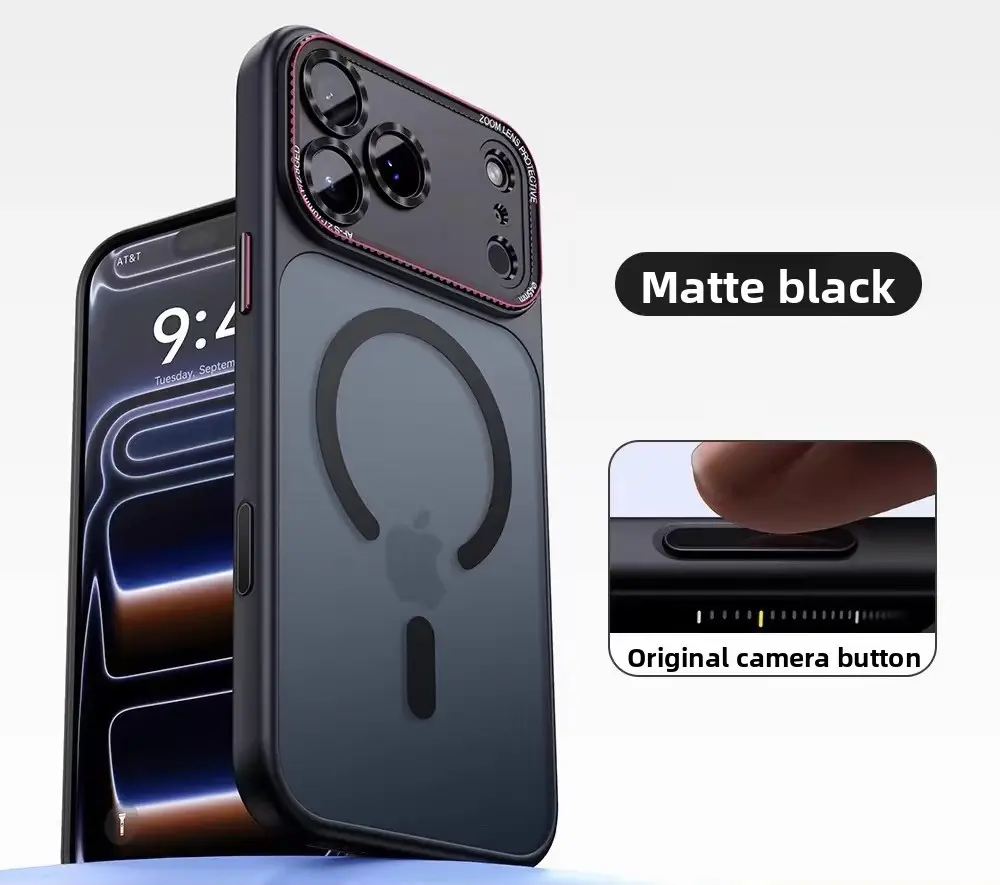 Magnetic Matte Silicone Cellphone Case - High-End Anti-Drop Cover with Metal Button Accessories, Wireless Wave Function & Card Slot Compatibility for iPhone 14/15/16/17/17 Pro Max