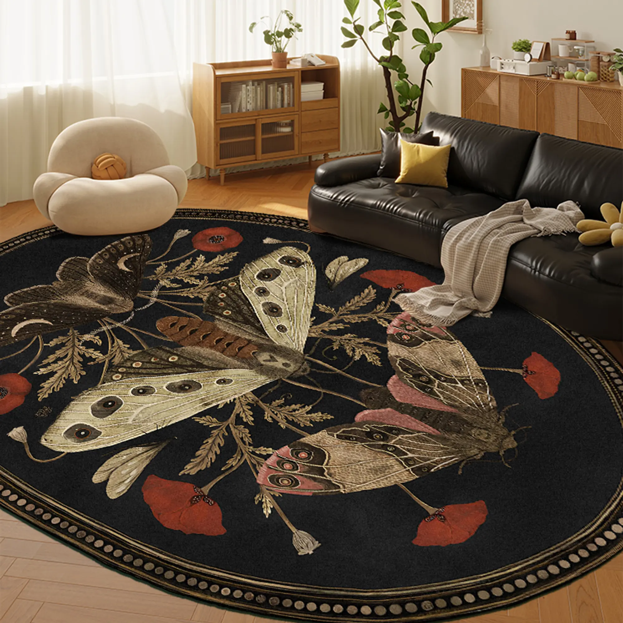 Retro Style Deep Butterfly Floral Print Carpet, Large Area Living Room Bedroom Rug, Washable Non-Slip Plush Mat, Home Decor, Boho Washable Rugs, Boho Printed Rug