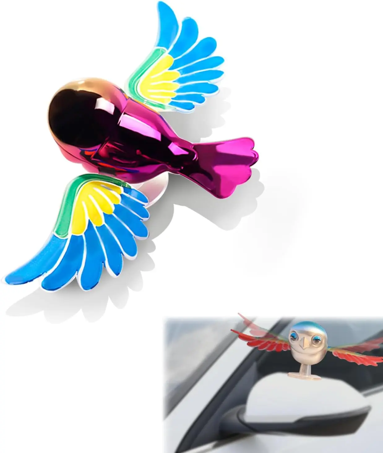 Bionic Flying Bird, Funny and Cute Car Decoration, Wings Swing with Wind, Suitable for Car, Motorcycle Mirrors and Helmets