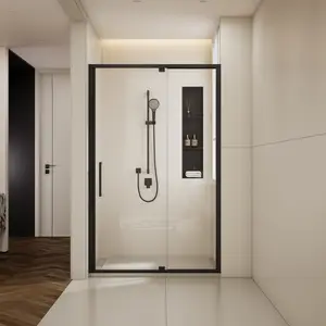 44-48 W x 72 H Adjustable Shower Door with Clear Tempered Glass and Matte Black Aluminium Frame