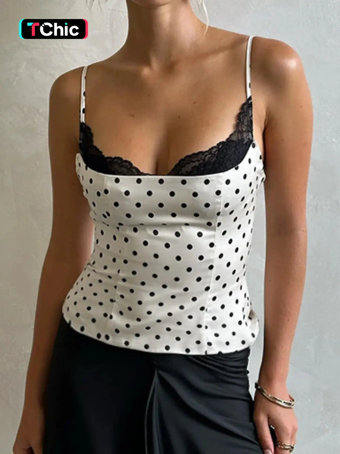 French Vintage Polka Dot Colorblock Halter Top, Elegant Women's Sexy Backless Vest, Perfect for Dating and Parties, Summer Travel