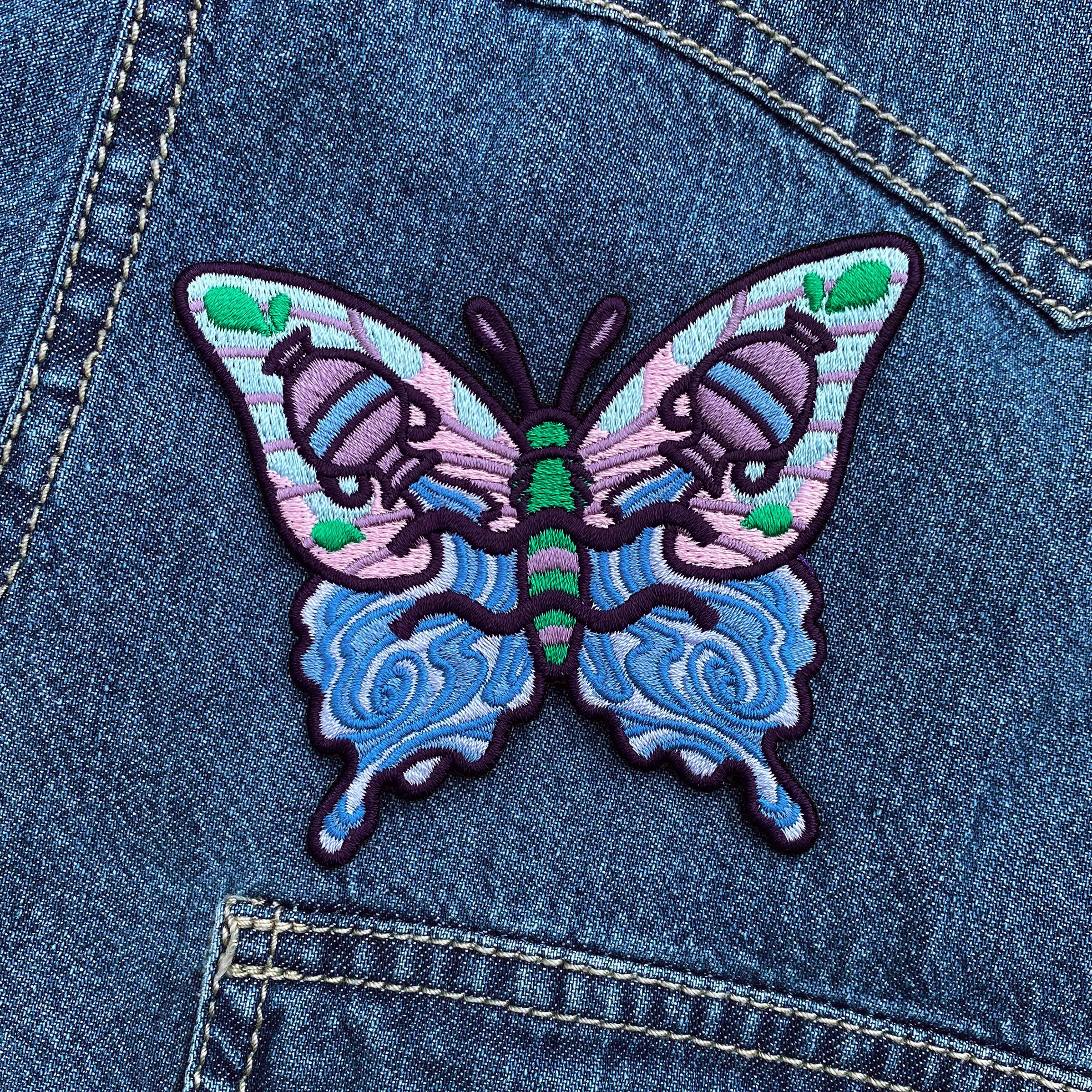 Aquarius Zodiac Moth, Embroidered Patch - Astrology Butterfly Star Signs - Iron on Patch - Botanical, Boho, Nature - Jackets, Accessories, Backpack - 100% Embroidery, Detailed, Original Design - Air Sign, Water Bearer