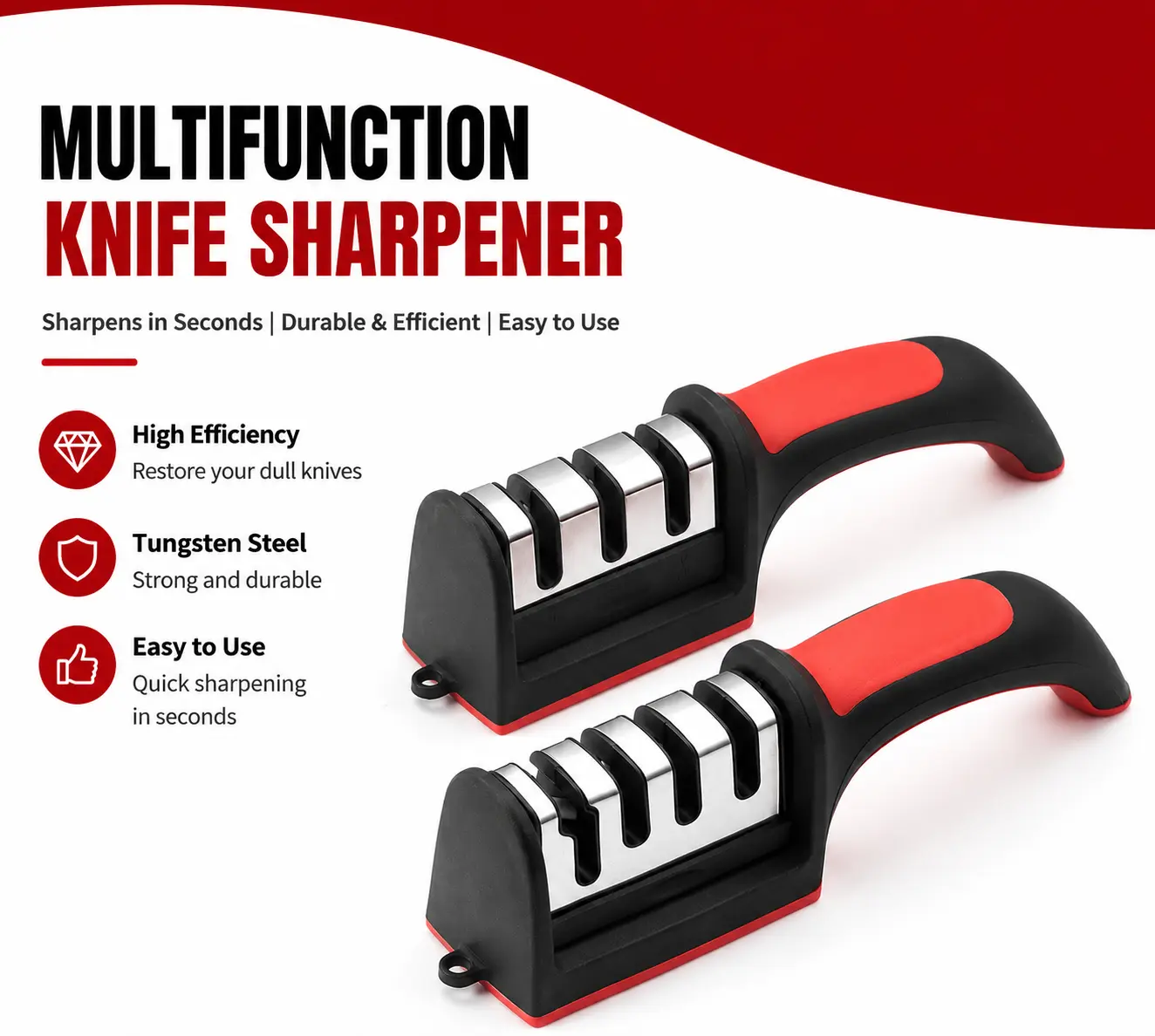 3-in-1 Knife Sharpener for Kitchen, Restore Dull Knives in Seconds, Knife and Scissor Sharpener with Detachable Head, Non-Slip Base, Easy Cleaning Design