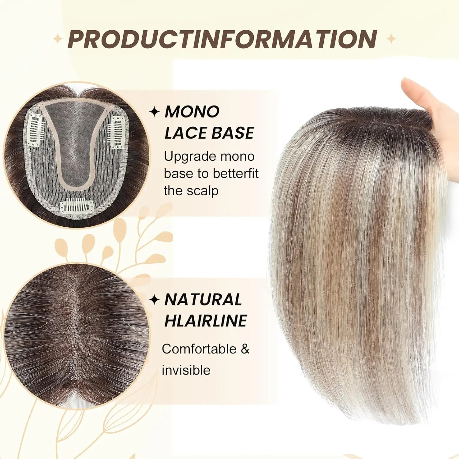 12 Inch Human Hair Toppers for Women Straight No Bangs 4.6x4 