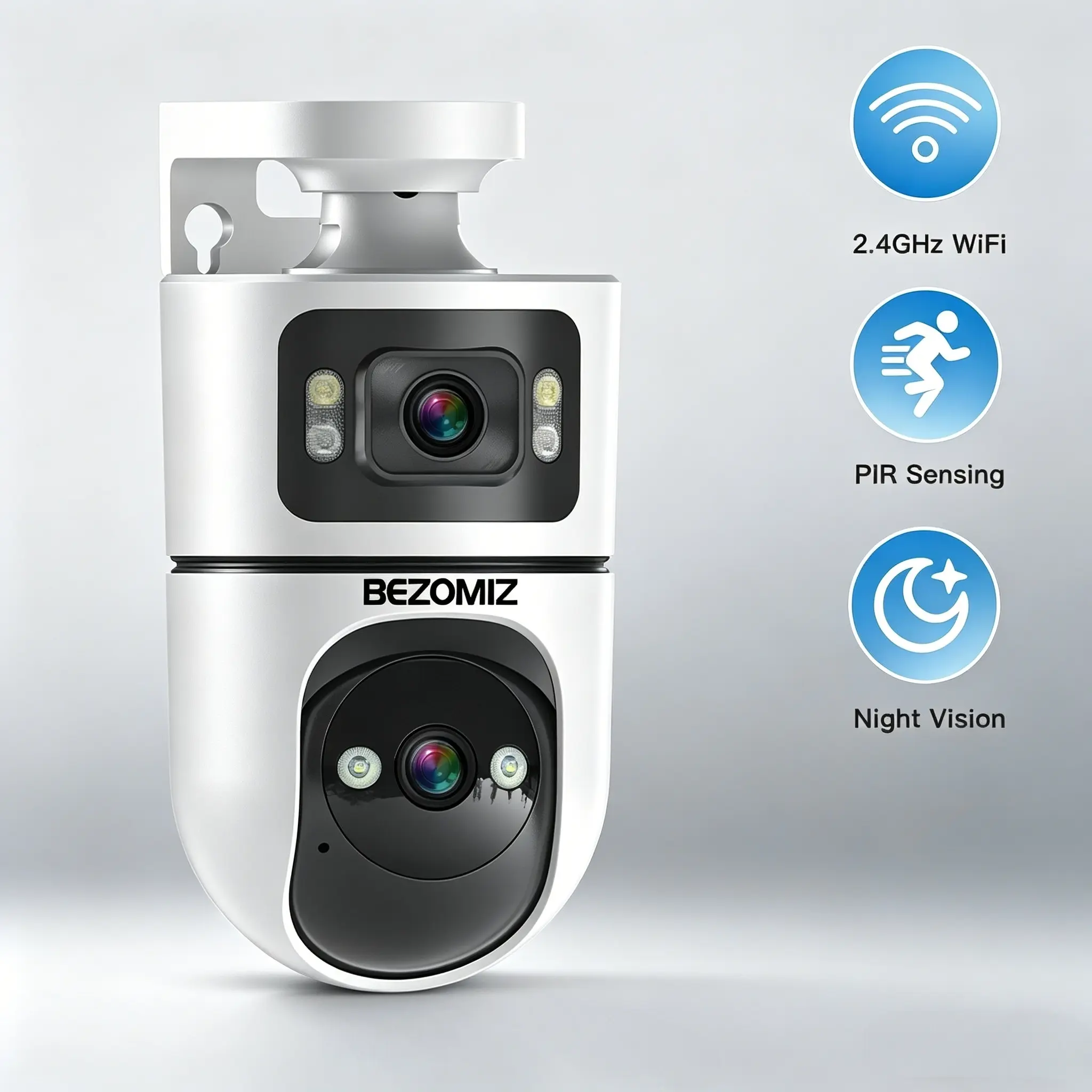 2K 360° Dual-Lens 2.4GHz WiFi Indoor Security Camera, IP66-rated waterproof, home surveillance device featuring motion detection, color night vision, and two-way audio, view remotely via the app,ideal for monitoring babies and pets from a distance