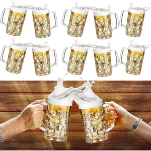 10 Pcs Plastic Beer Mug with Handles 16 oz Acrylic Beer Stein Bulk Oktoberfest Clear Glasses Drinking Cups for Bar Cocktail Juice Alcohol Soda Party, Dishwasher Safe