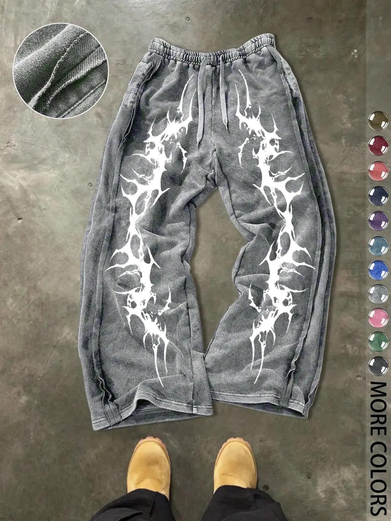 Men's Casual Loose Fit Baggy Cotton Sports Pants, Cyberpunk Cartoon Print, Street Style, Drawstring Waist, All Season, Athleisure Design Track Pants, Gift Idea, Sporty Wear, Cyberpunk Sweatpants, Casual Comfy Sweatpants, Casual Fashion Sweatpants