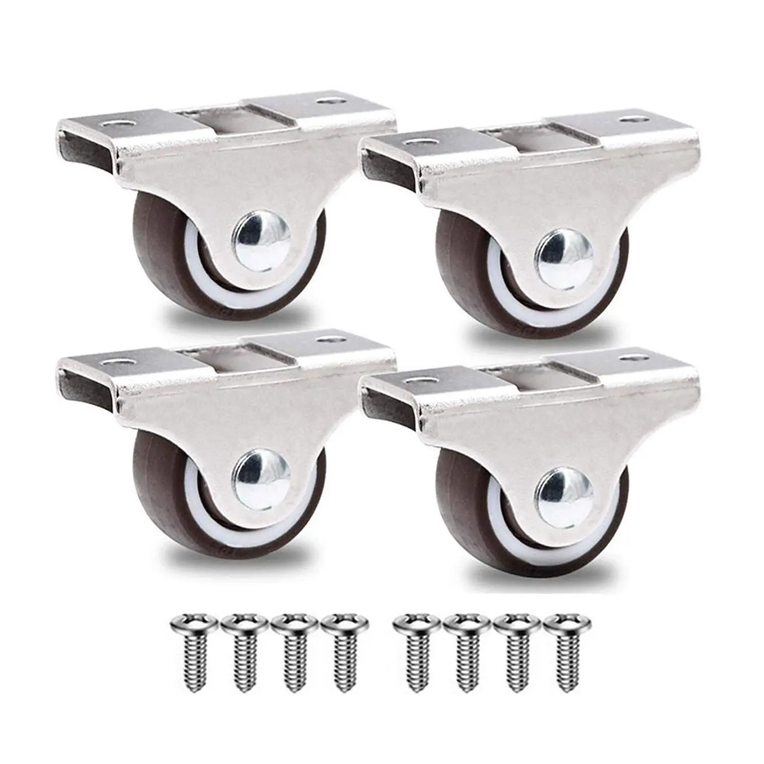 1" Inch Small Caster Wheels With 2 Brakes + Screws - 90lbs Low Profile Castor Set Of 4 No Floor Marks Silent Casters Mini For Cart