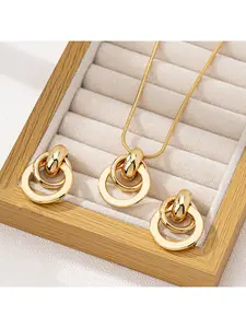 Elegant Minimalist Snake Chain Jewelry Set, 18K Gold Plated Interlocking Rings Necklace Earring, Versatile Dainty Jewelry for Women Daily Office Wear, Gift for Wife Anniversary Birthday