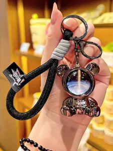 Starry Bear Keychain Astronaut Key Chain Laser Space Bear Key Ring for Backpack Wallet Car Keys, Trendy Galaxy Style Accessory