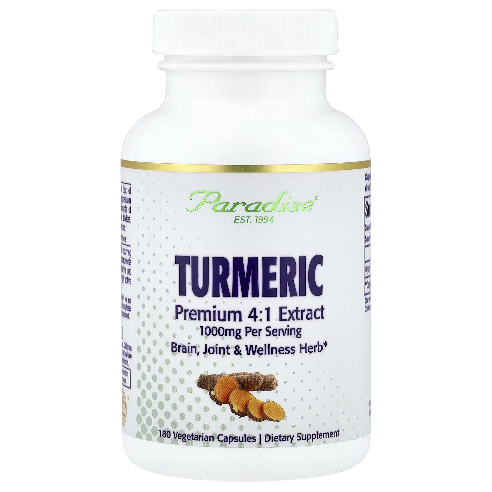 Paradise Herbs Turmeric, 180 Vegetarian Capsules (500 mg per Capsule)