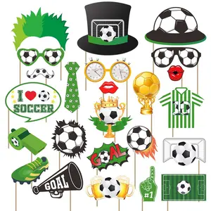 World Cup Party Photo Booth Props, Soccer Theme Hand Held Signs, Football Fan Photo Props with Flags & Bunting, Game Day Celebration Decor