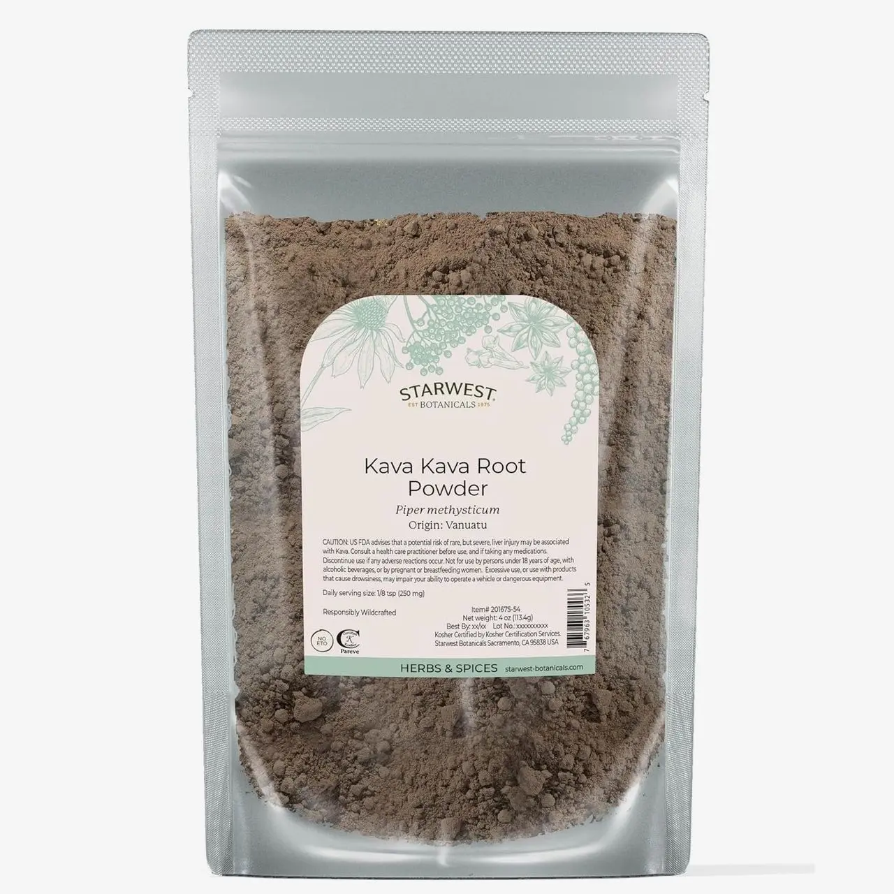 Starwest Botanicals Kava Kava Root Powder - Dried Herb for Tea & Beverages, Promotes Calm, Natural Piper Methysticum, Wildcrafted, Finely Ground, Certified Kosher - 4 oz Pouch