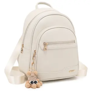 BAGOK PU Leather Mini Waterproof Backpack Purse with Cute Doll Charm, Stylish Small Backpack for Women, Large Capacity Triple Zipper Design, Fashion Bag for School, Work, Travel, Perfect Gift for Mom & Girlfriend  Diaper Backpack Daypack