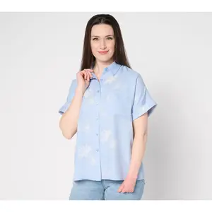 Martha Stewart Signature Printed Short-Sleeve Button-Front Shirt, Print