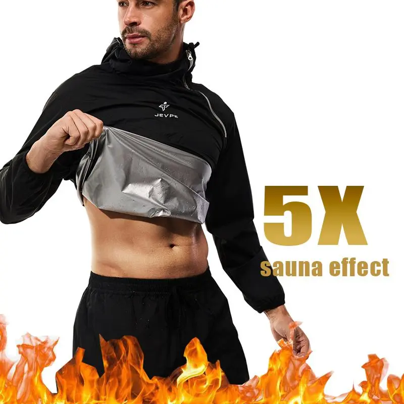 JEVPE Unisex Sauna Suit Sportswear Jacket and Pants for Fitness Training XS-5XL Gym Workout Tops Workout Clothes