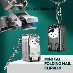 1/2pc Cute Cat Keychain Nail Clipper & Scissors - Stainless Steel Folding Rotating Trimmer with Ergonomic Handle, Portable Pocket-Sized for travel, Compact Multi-Tool for Fingernails & Toenails, Keychain Attachment (No separate nail