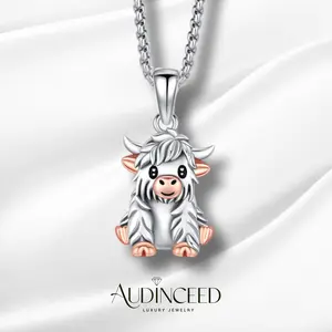 AUDINCEED Highland Cow Necklace for Women 925 Sterling Silver Cute Highland Cow Gifts Animal Highland Jewelry Gift with Adjustable Chain