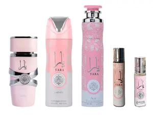 (5pc Bundle Pack) 3.4oz Yara Perfume + 200ml Yara Deodorant + 300ml Yara Air Freshener + 12ml Yara Travel Spray + 10ml Yara Roll-On Oil by Lattafa