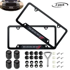 Dodge Challenger CHARGER 2PCS Car License Plate Bracket Holder & Weather Proof License Plate Covers Set with Screw Caps, American Frame Protector Logo Vehicle Automotive Truck