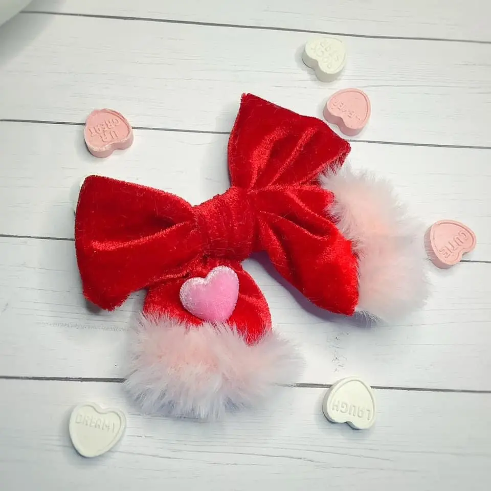 Fluffy Heart Valentines Day Bow