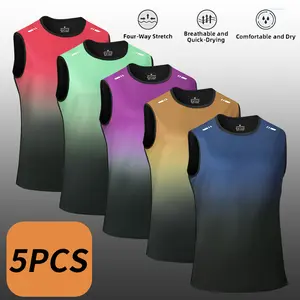 Male 5-Pack Loose-Fitting Lightweight Running Cropped Sports Apparel, Trendy Gradient Sleeveless Athletic Fashion Activewear, Ideal for Daily Outings and Training,summervibes