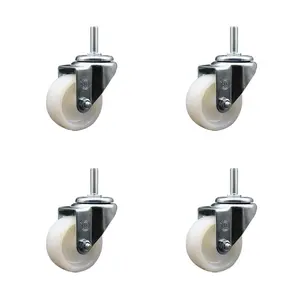 212 MAIN Service Caster SCC-TS20S314-NYS-58212-4 Nylon Swivel Threaded Stem Caster, Furniture Moving Wheel - 3x1.25 in. White Wheels, 0.5 in. Stems - Set of 4