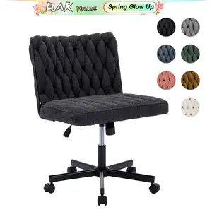 QAK Criss Cross Legged Office Desk Chair with Wheels, Modern Armless Desk Chair with WideSeat, Home Office Chair for Work, Meditation,Vanity