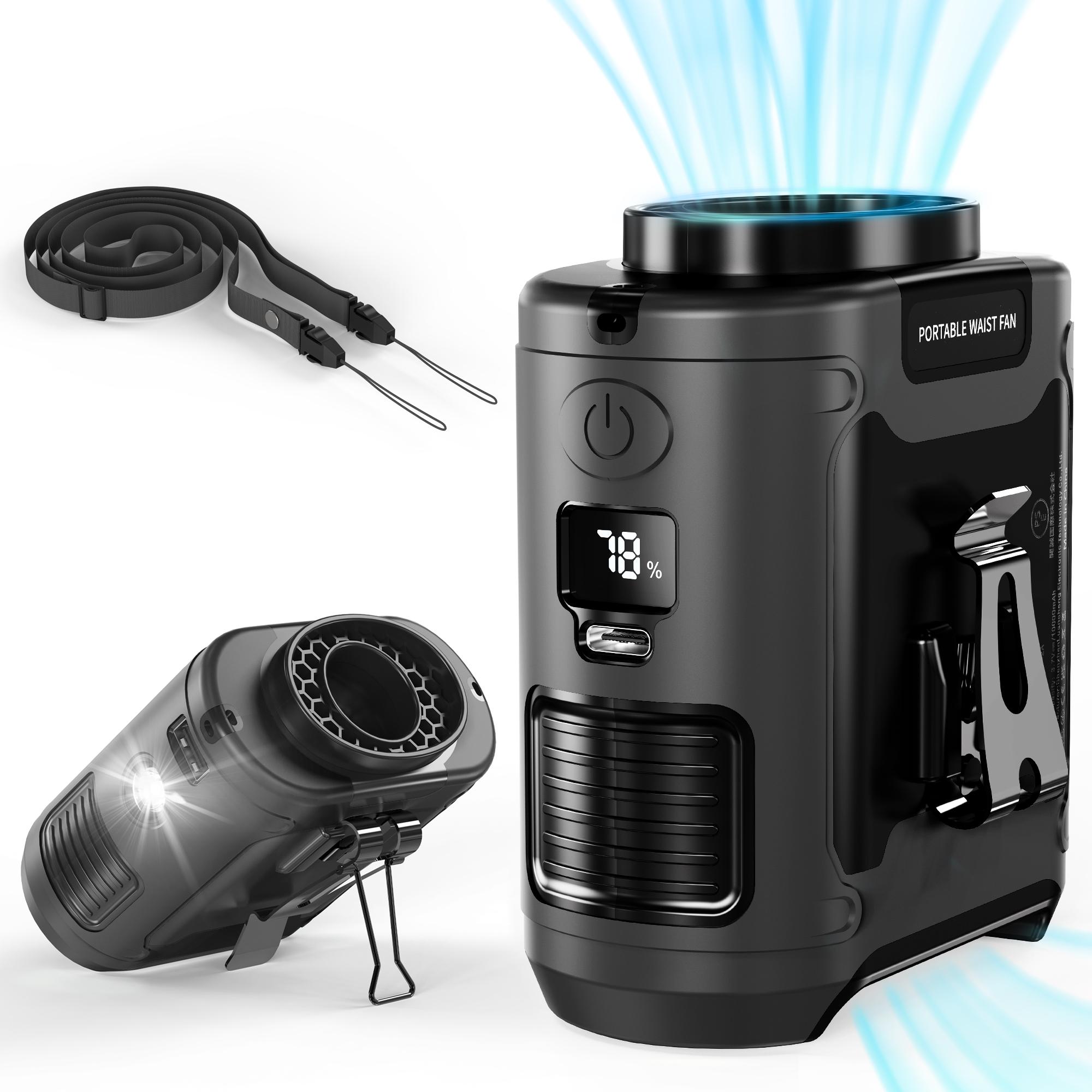 Portable Fan, USB Rechargeable Waist Fan with Clip & Power Bank, Personal Cooling Fan for Outdoor Travel Camping & Summe