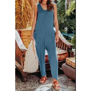 Double Take Full Size Sleeveless Straight Jumpsuit - Fitted Casual Summer Wear with Pockets & Above the Ankle Hem - Women's Basic Spandex Overalls