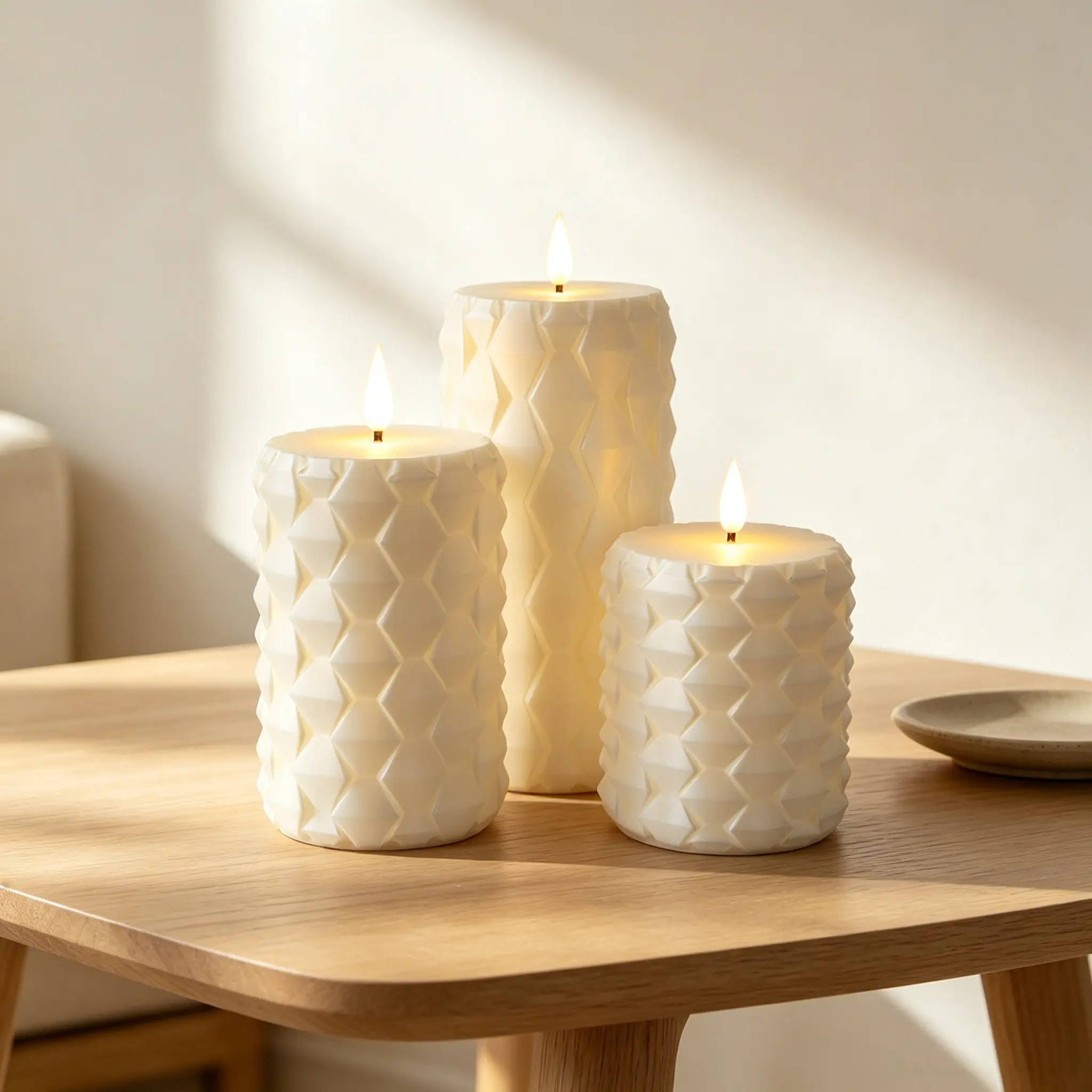 Set of 3 Diamond Texture Flameless Candles | Smoke-Free Safe Decor | Remote Control with Timer & Dimming | Creative Gift for Adults & Kids
