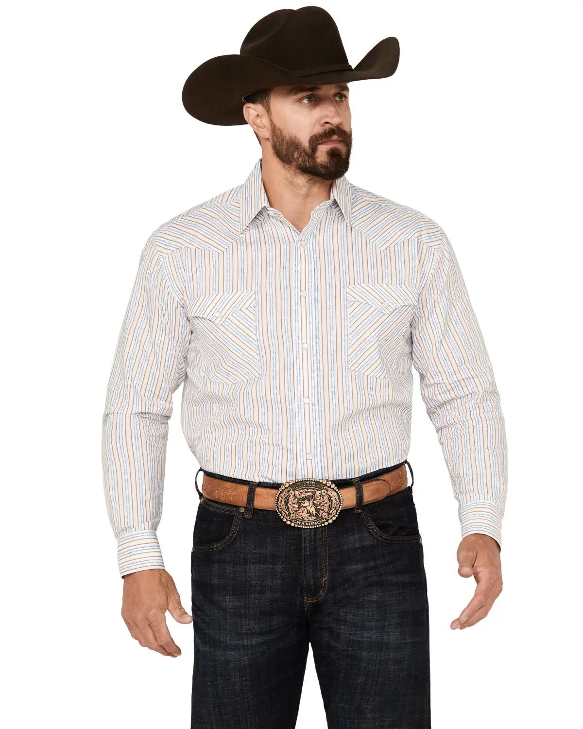Panhandle Men's Rough Stock By Men'S Dobby Striped Print Long Sleeve - Rsmsosr19t