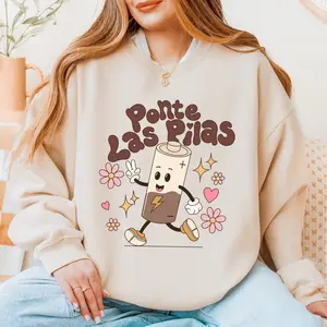 Latina Women's Graphic Sweatshirt Ponte Las Pilas Oversized Crewneck Pullover Casual Fit Long Sleeve Tops for Women