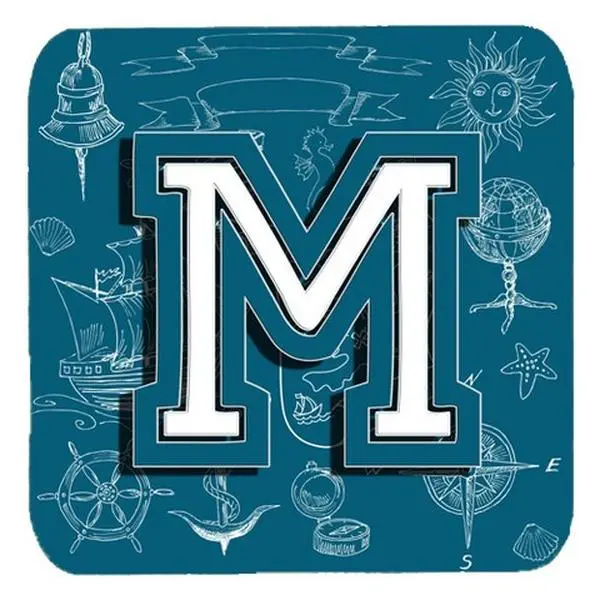 212 MAIN M Initial Letter Sea Doodles Alphabet Foam Cocktail Coasters - 4-Piece Durable Heat-Resistant Fade-Resistant Set, 0.15 lbs, 3.5l x 0.15w x 3.5h in, Non-Peeling Design, for Kitchen & Bar Use