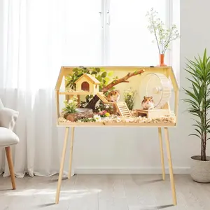 Hamster Cage with Legs, Large Hamster Habitats Enclosure with Acrylic Window & Openable Top,Small Animal Cage Chew Proof for Guinea Pig, Chinchilla, Gerbil 32" L x 16" W x 40" H / L x 20" W x 47.5" H