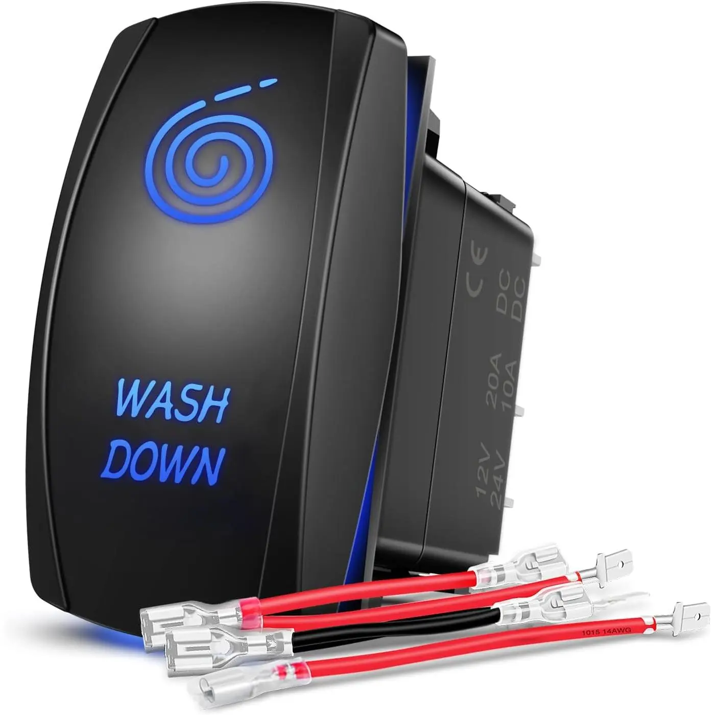 Nilight 5-Pin SPST Wash Down Rocker LED Light Switch with On-Off Control, 20A/12V 10A/24V Blue Laser Indicator, Jumper Wires Set & 1 Diagram for Cars, Boat LED Lights Illumination Needs