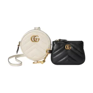 Women's Gucci GG Marmont Genuine Leather Key And Coin Pouch, Gold Logo Zipper, Business Fashion Wallet, Genuine Leather Wallet