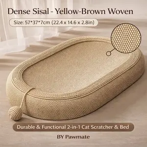 Lightweight Extra Large Natural Sisal Cat & Dog 2-in-1 Scratcher Bed with Play Ball | Pet Bed & Scratch Board/Pad | Enrichment & Entertainment