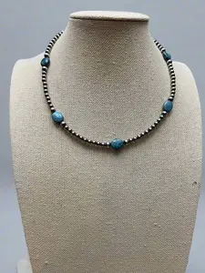 4mm & 5mm Sterling Pearl Turquoise Choker - 15 inch 4mm & 5mm Sterling Pearl Turquoise Choker - 15 inch