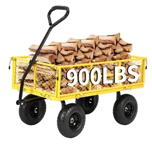 Garvee 900 Lbs Heavy Duty Steel Garden Cart, Garden Wagon Cart on Wheels, Outdoor Metal Yard Utility Wagon Carts with and Mesh Removable Sides(Convert to Flatbed) and 180°Rotating Handle