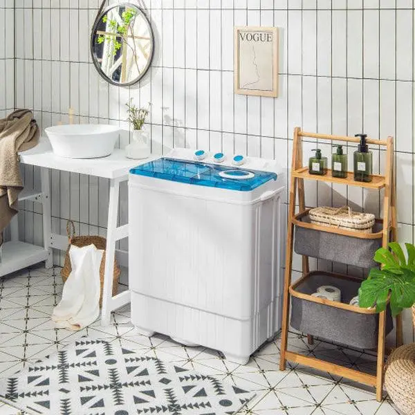26lbs Portable Semi-Automatic Twin Tub Washing Machine With Drain Pump-Blue
