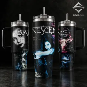 Evanescence Tumbler 20oz 40oz with Handle Insulated Stainless Steel Travel Mug Gothic dark Aesthetic Rock Band Merch Bring Me To Life My Immortal Gift for Fans Music Lover Reusable Cup