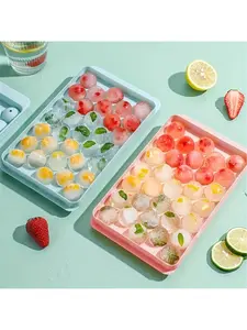 2-Pack Mini Ice Ball Maker Mold, 66 Cubes Round Ice Cube Trays with Lid for Chill Whiskey & Cocktails, Flexible Circle Ice Cube Mold for Coffee, Tea, Party (Blue & Pink)