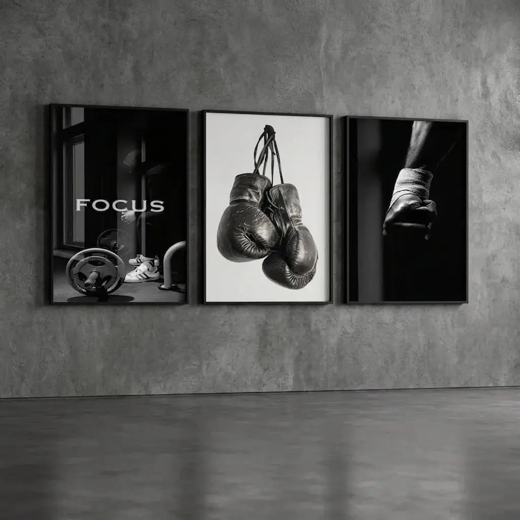 Set of 3 Unframed Boxing Wall Art Posters - Gym Motivation Focus Prints, Fighter Office Decor, Combat Sports Art, Boxing Gloves Digital Download
