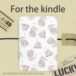 Healing Style Rabbit & Cup Kindle Case, Magnetic Auto Sleep/wake, Compatible with Kindle 11th & Kindle Paperwhite 1/2/3/4/5/6, Kindle Cover