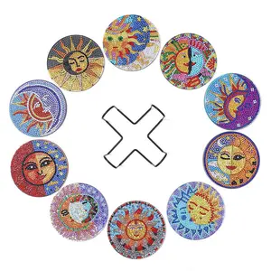 Sun Pattern DIY Diamond Arts Colorful Painting Coaster, 10pcs DIY Decorative Art Craft for Beginner, DIY Home Decor, Diamond Painting Kits