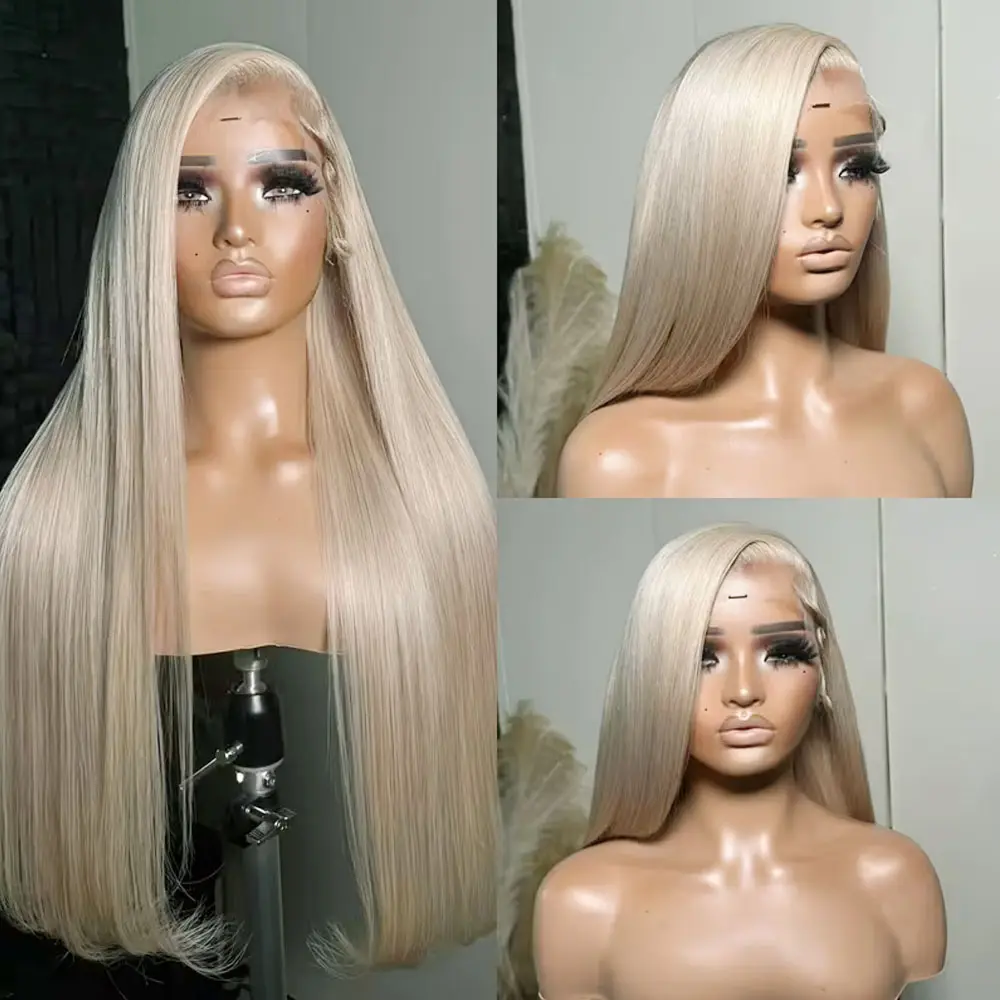 Blonde Color Synthetic Lace Front Wig HighDensity 28 Inch Light Blonde Lace Wig HD Front Lace Wigs Long Straight Heat Resistant Glueless Hair Pre Plucked Hairline Synthetic Lace Wigs for Women Any Occasions