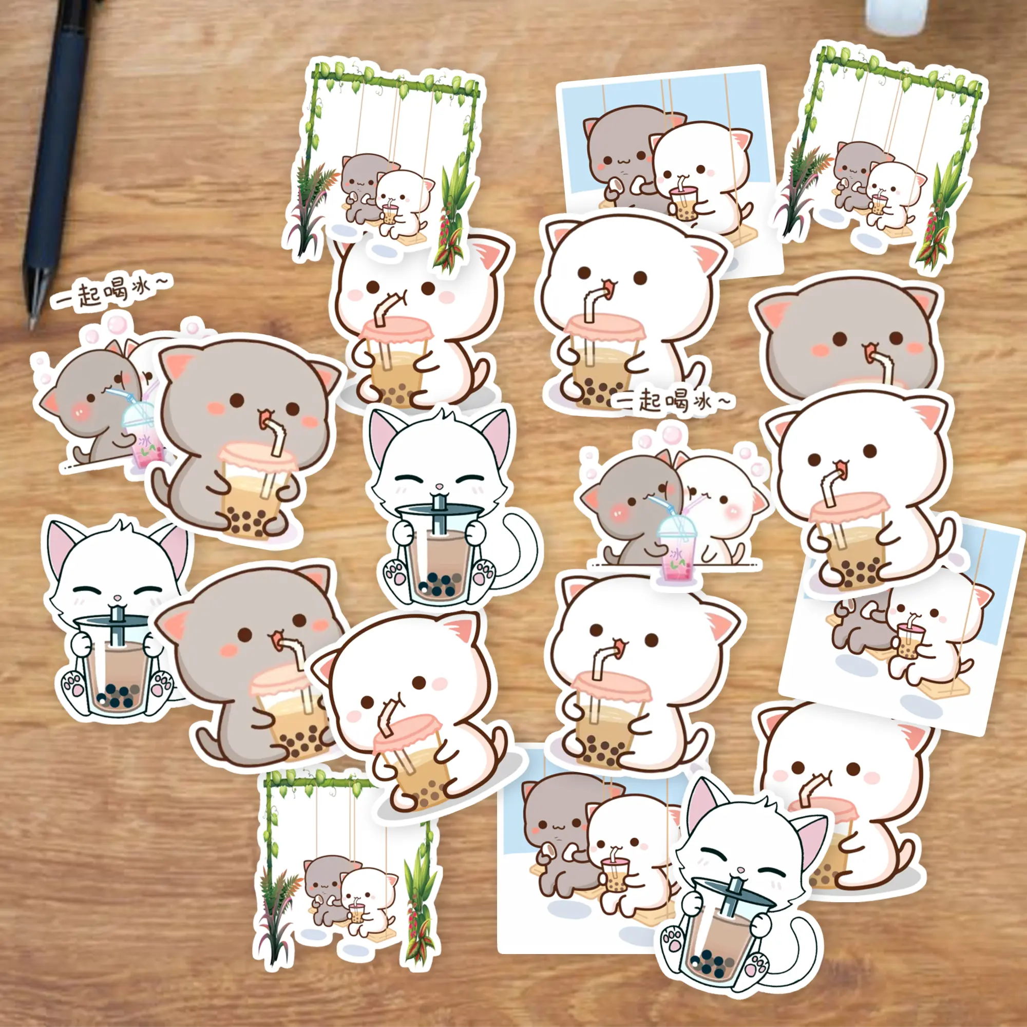 Stickers Pack 20 Pcs Peach Colorful and Laptop Goma Water Mochi Bumper Cat Guitar Bubble Car Tea Bike Aesthetic Luggage Skateboard Vinyl Bottle Waterproof