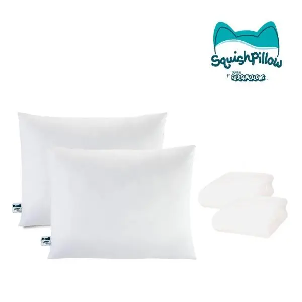 SquishPillow Bed Pillow 2-Pack with White Pillowcases, Ergonomic Support, Soft Medium Firm Firmness Options